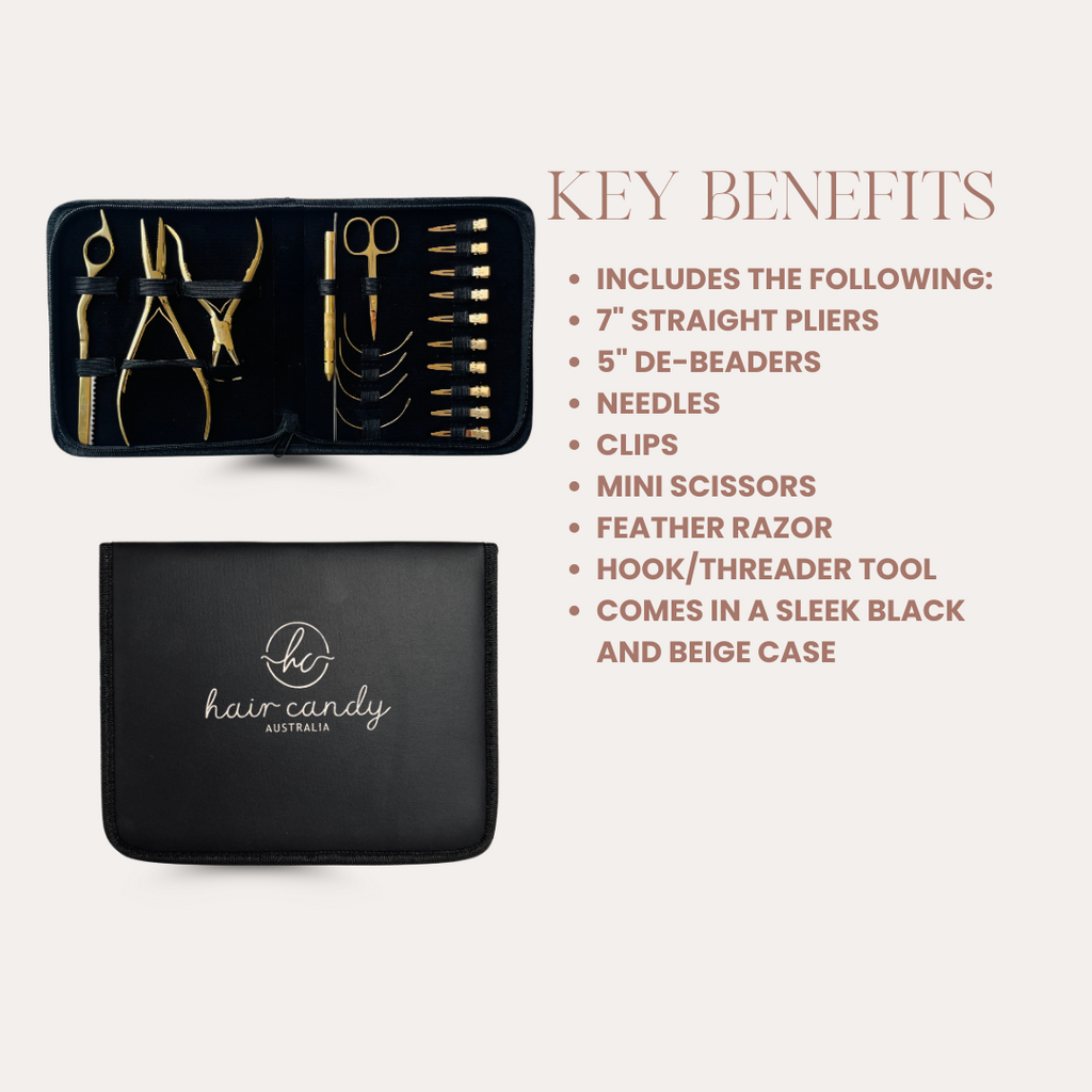Key benefits of Deluxe Hair Candy Tool Kit – professional gold tools in vinyl case