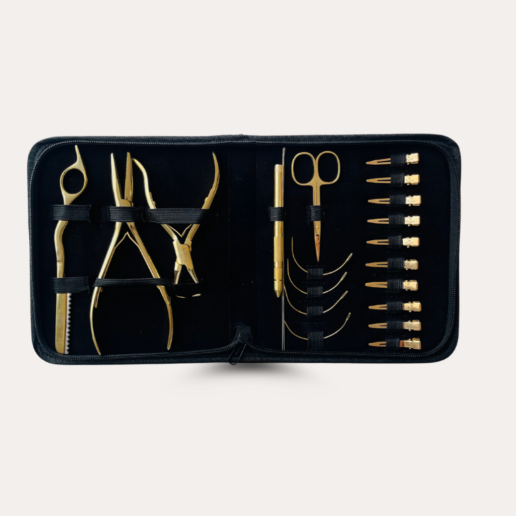 Vinyl black case open showing all tools Deluxe Hair Candy Tool Kit