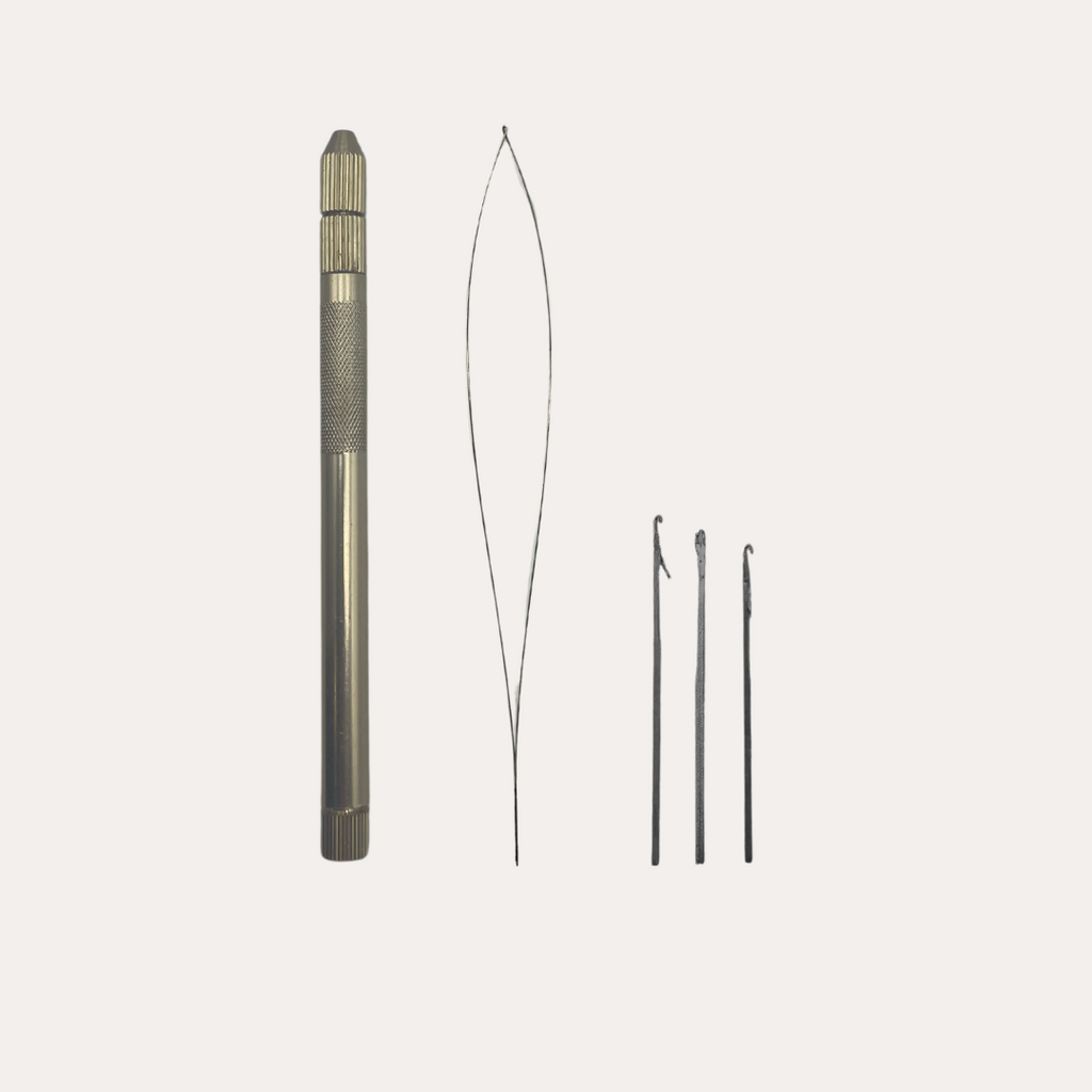 Durable gold metal hook and threader tool for extension applications