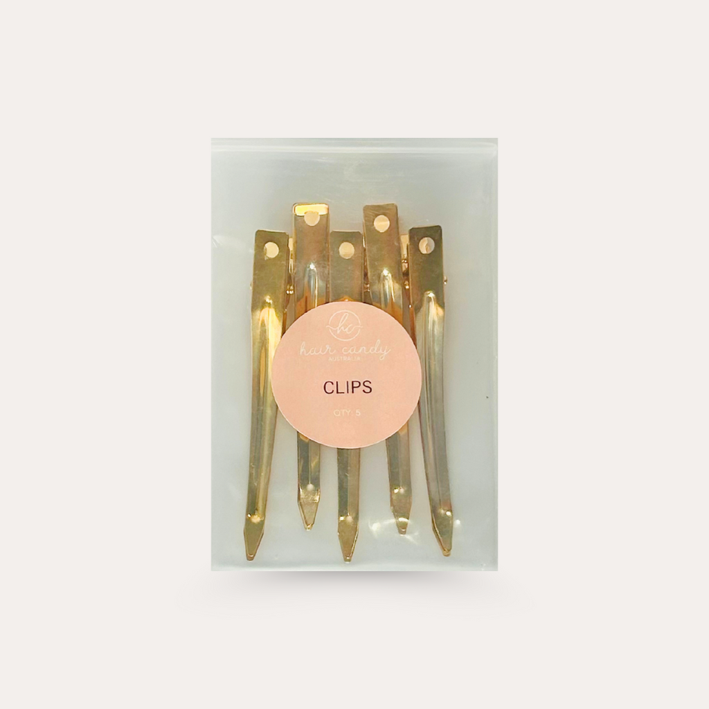 Hair Candy Flat Clips 5 pcs 9 cm gold colour set