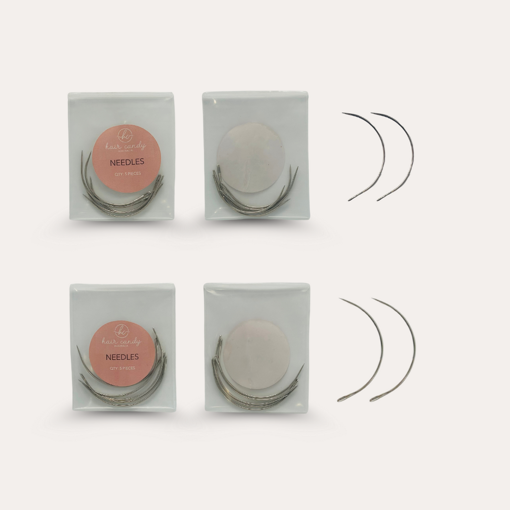 Packaging of weft needles showing five individual needles and the packaging label indicating the product type.